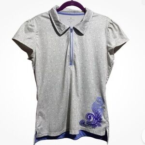 Athleta Gravity Short Sleeve Half Zip Collared Top Gray White Purple Size S